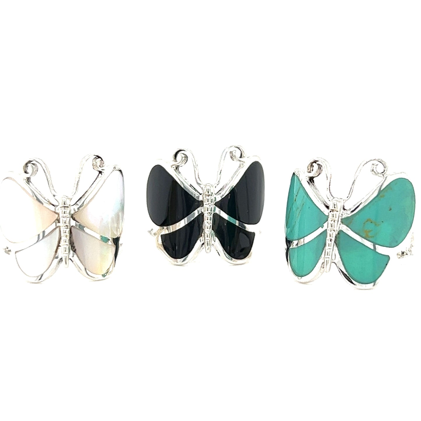 Three statement Bold Butterfly Ring with Inlaid Stones.