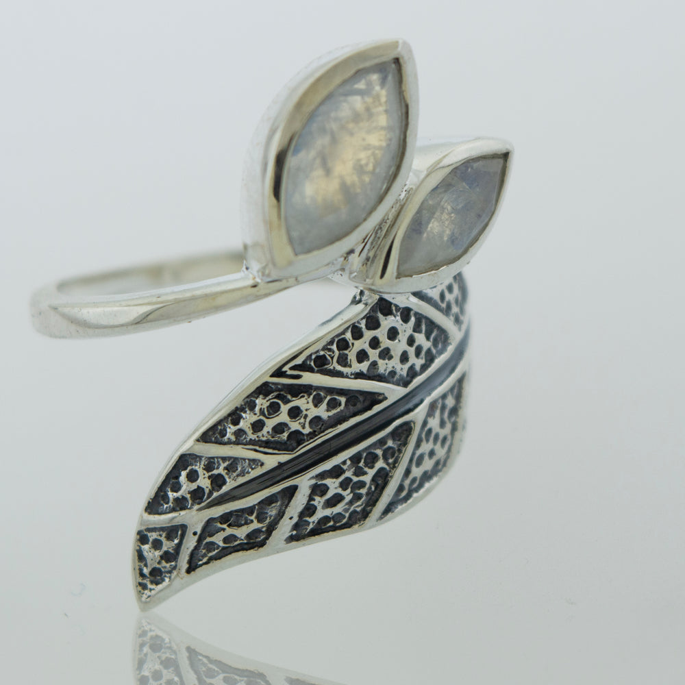 A Super Silver Leaf Ring with Moonstones.