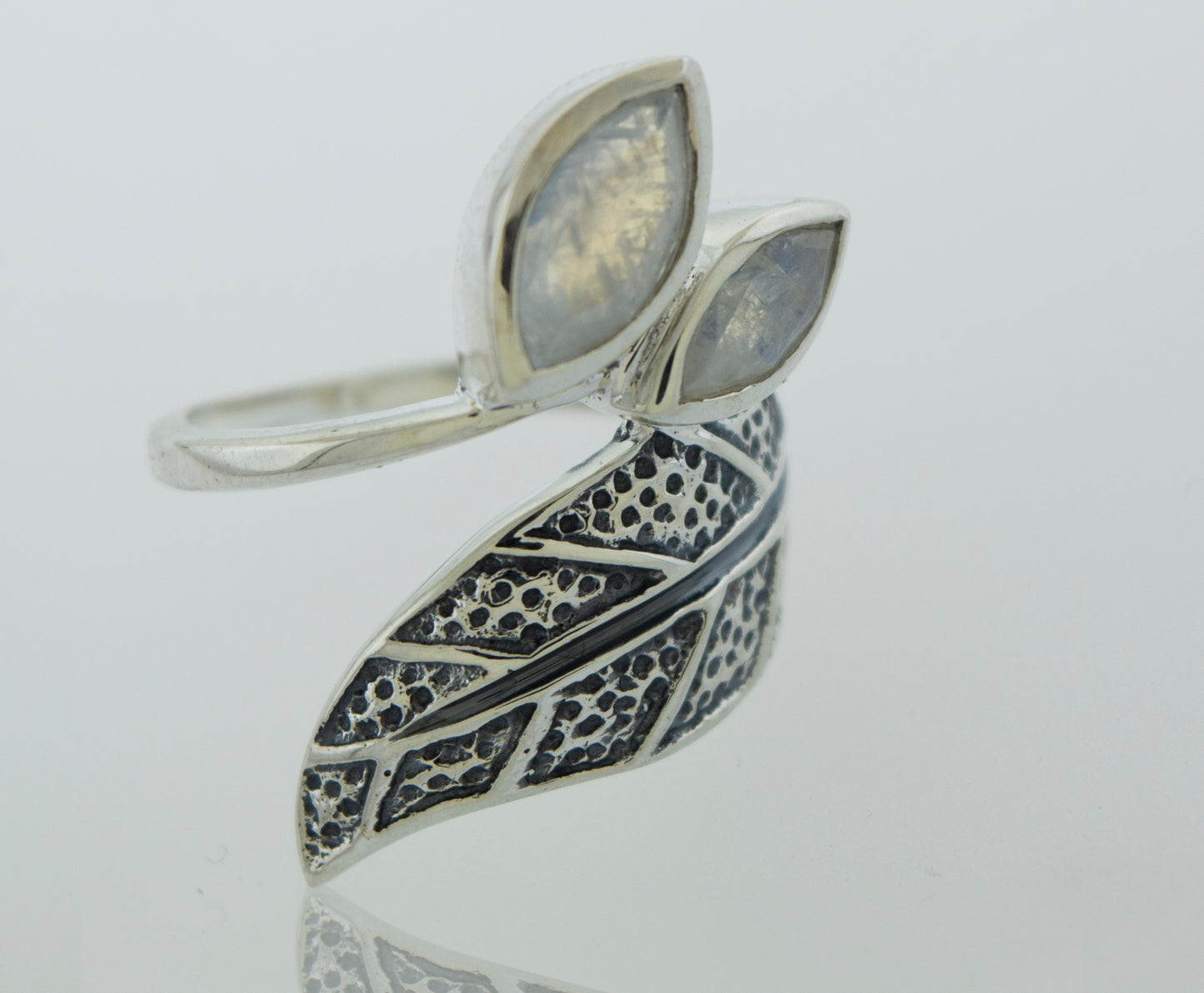 A Super Silver Leaf Ring with Moonstones.