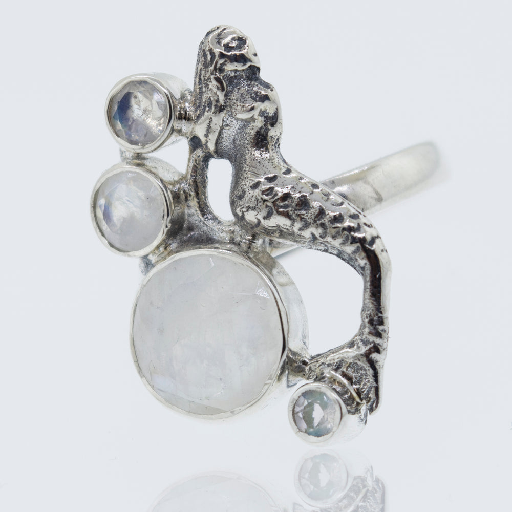 
                  
                    Mermaid Ring with Moonstone in sterling silver.
                  
                