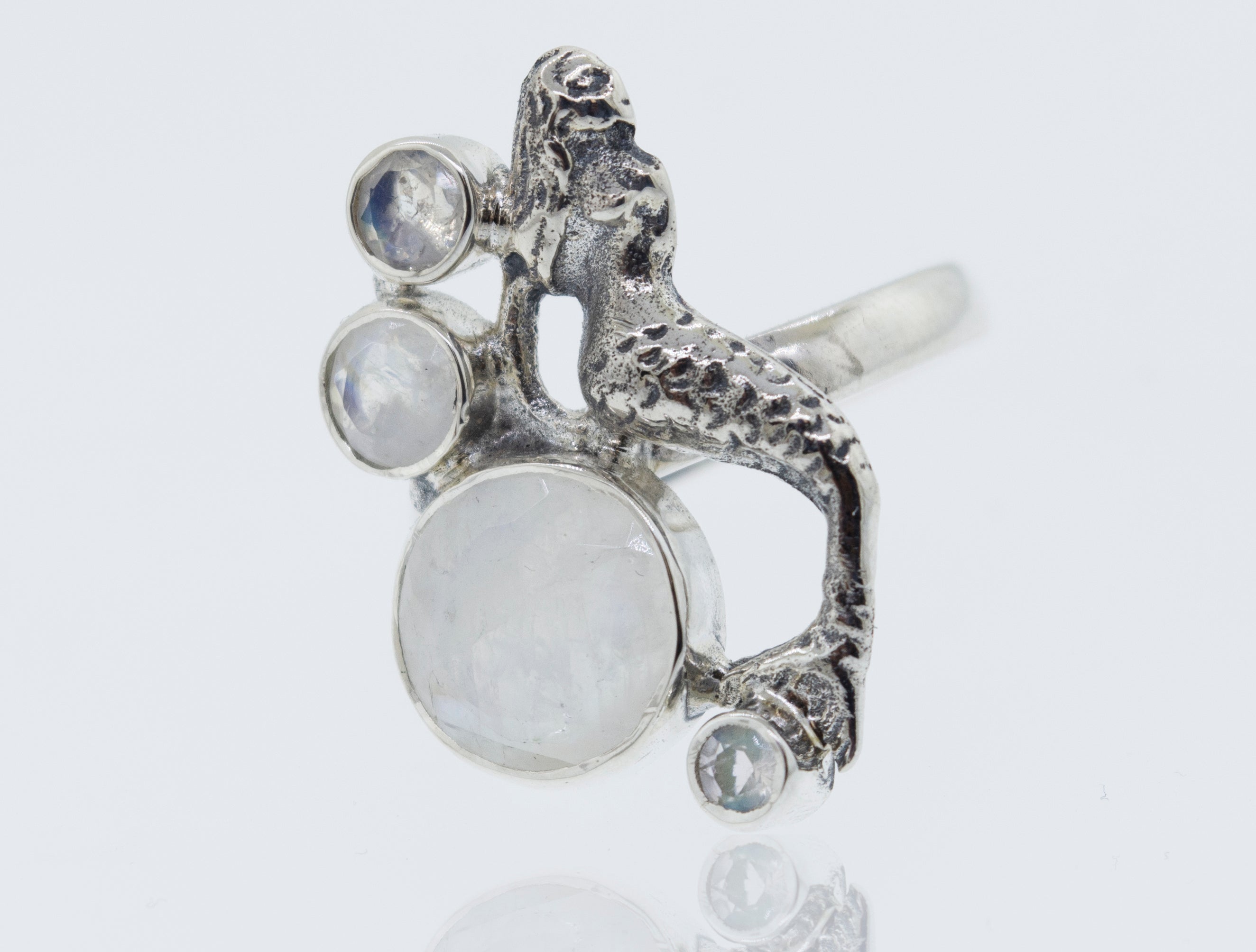 Mermaid Ring with Moonstone in sterling silver.
