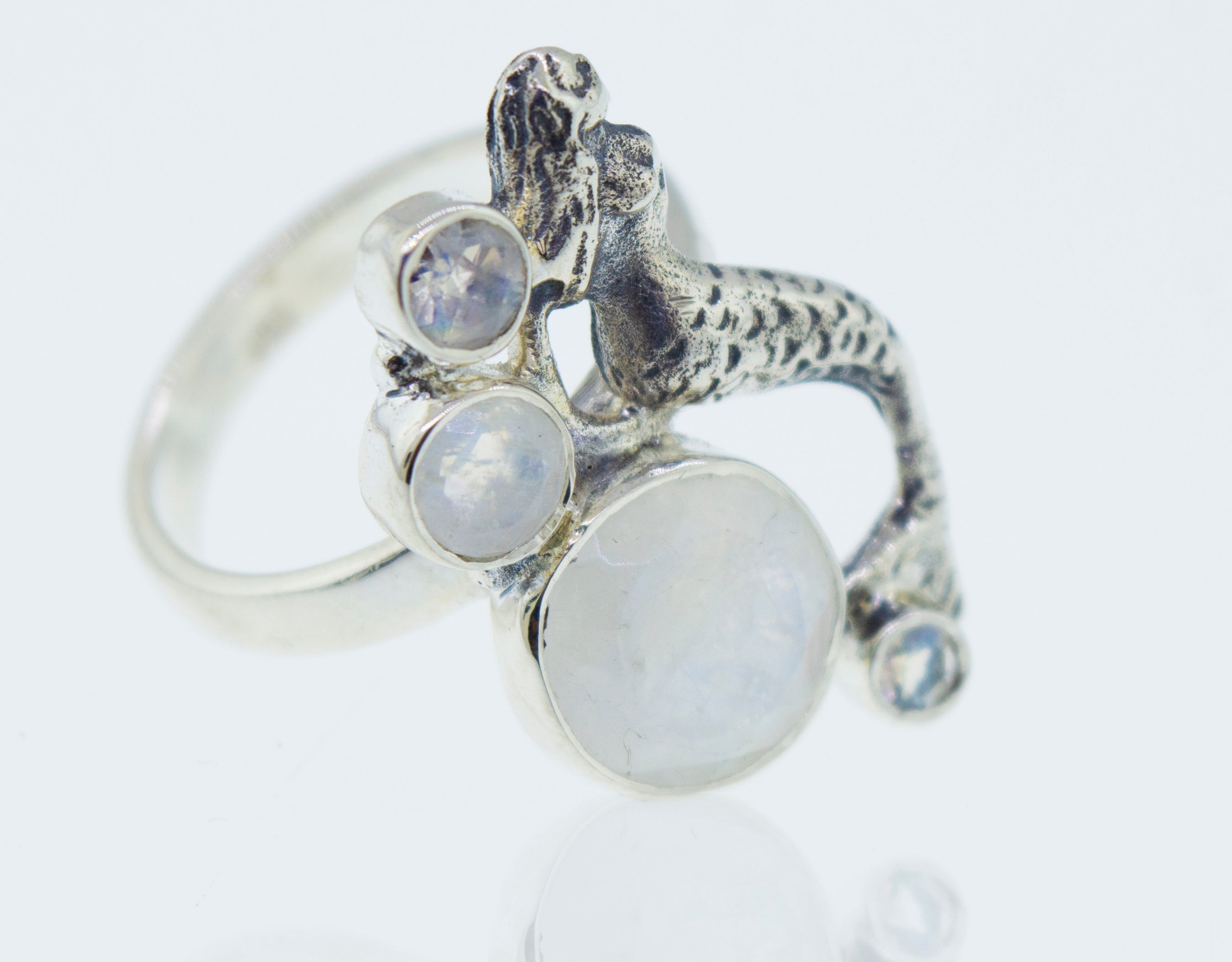 Mermaid Ring with Moonstone, inspired by the serene beauty of the ocean.