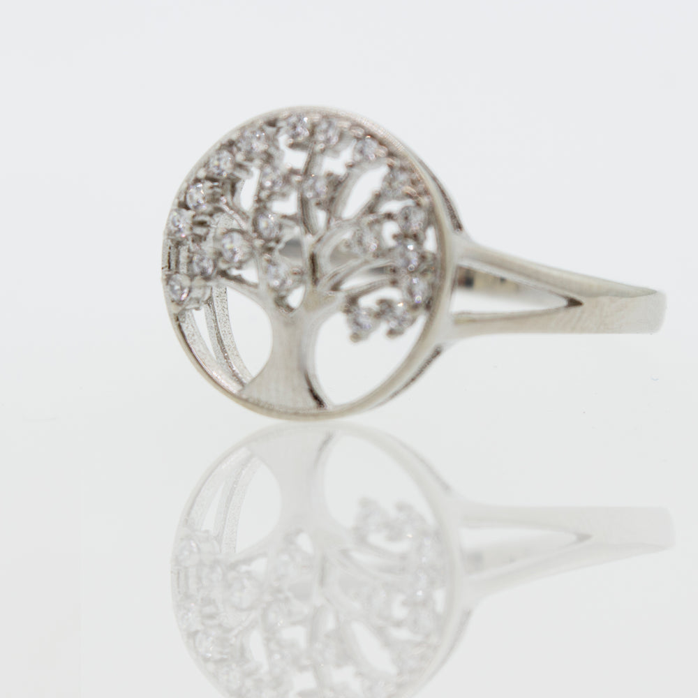 
                  
                    A white gold Tree Of Life Ring Cubic Zirconia Stones.
                  
                