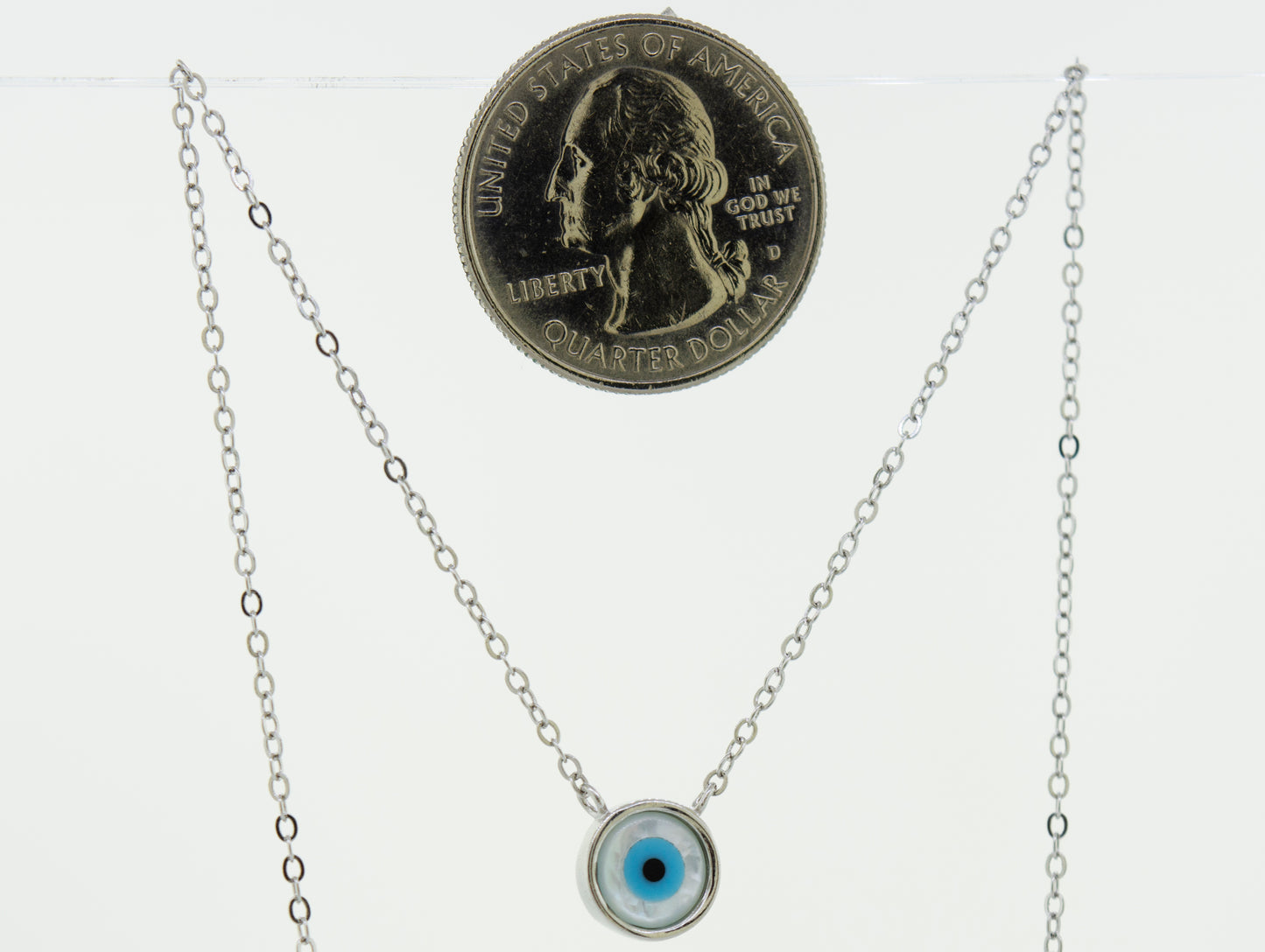 An adjustable chain Simple Evil Eye necklace made of .925 Sterling Silver by Super Silver.