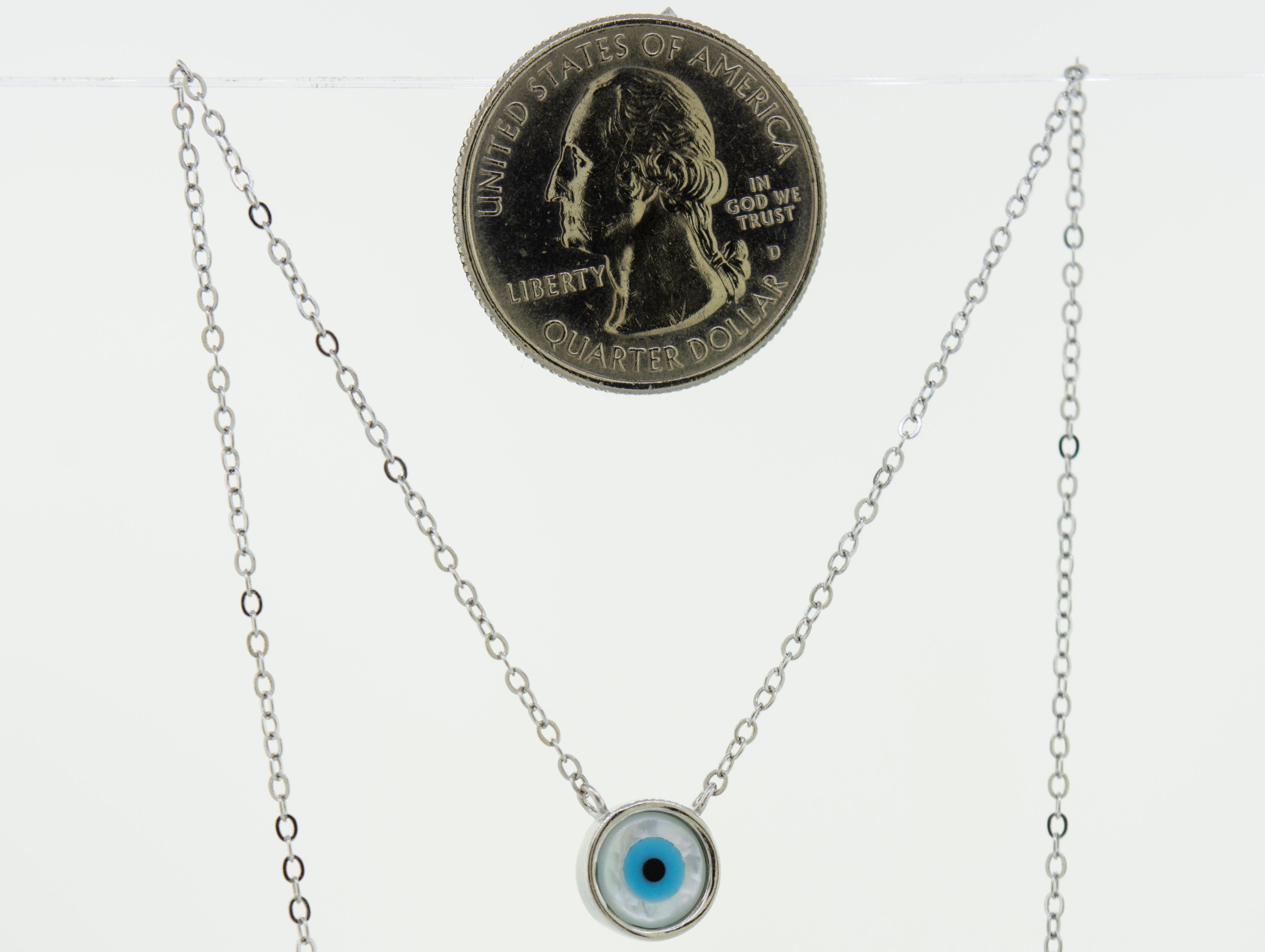 An adjustable chain Simple Evil Eye necklace made of .925 Sterling Silver by Super Silver.