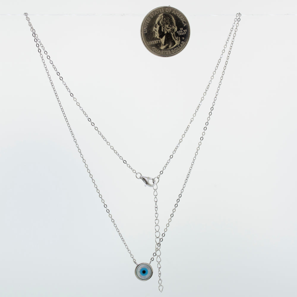 
                  
                    This Simple Evil Eye Necklace by Super Silver features an adjustable chain and is beautifully crafted in .925 Sterling Silver.
                  
                