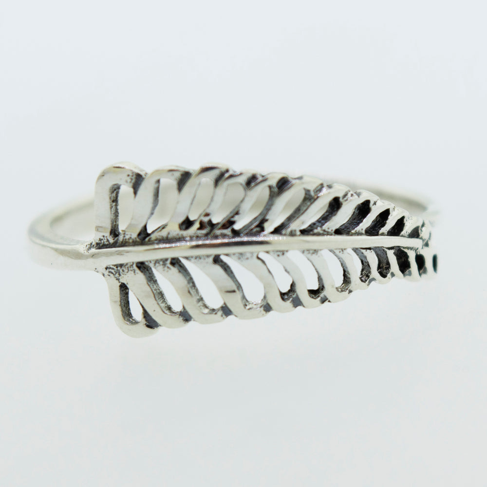 
                  
                    A Super Silver Cutout Leaf Design Ring on a white background.
                  
                