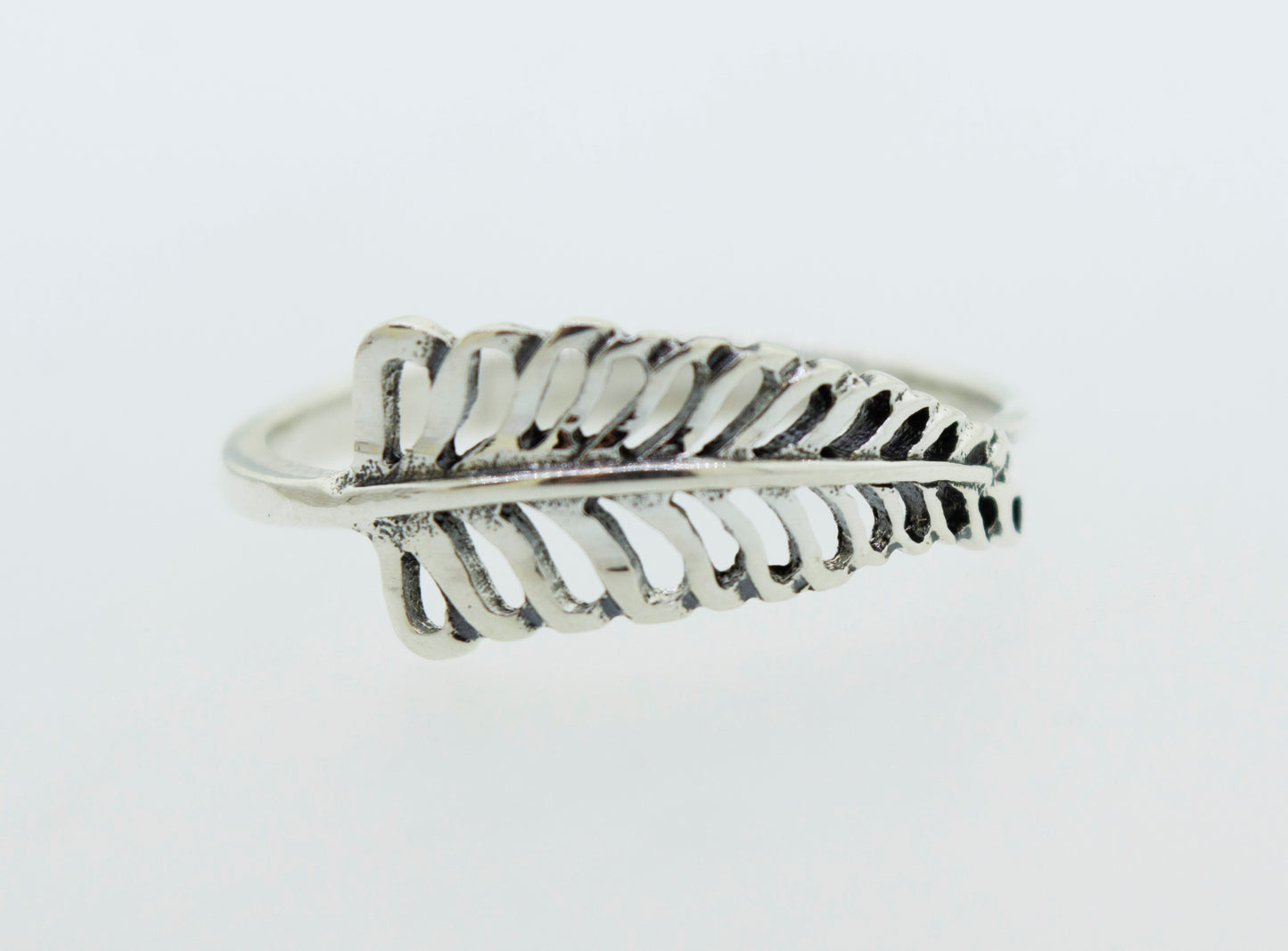 
                  
                    A Super Silver Cutout Leaf Design Ring on a white background.
                  
                