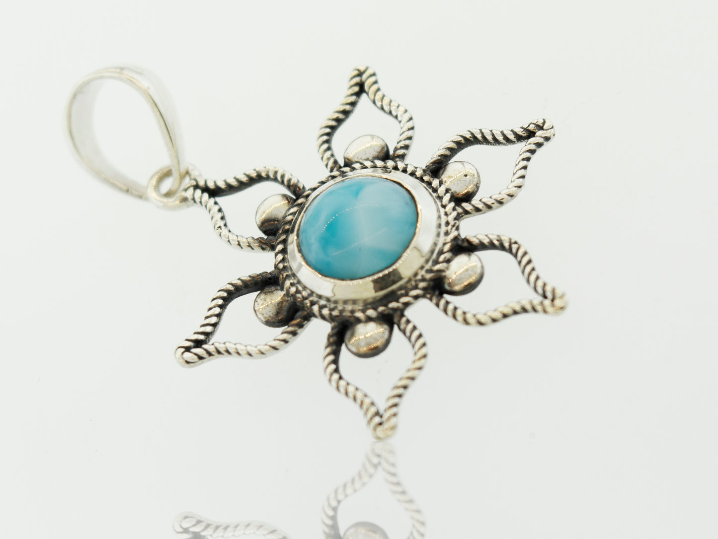 A Super Silver Larimar Flower Pendant, perfect for a beach day.