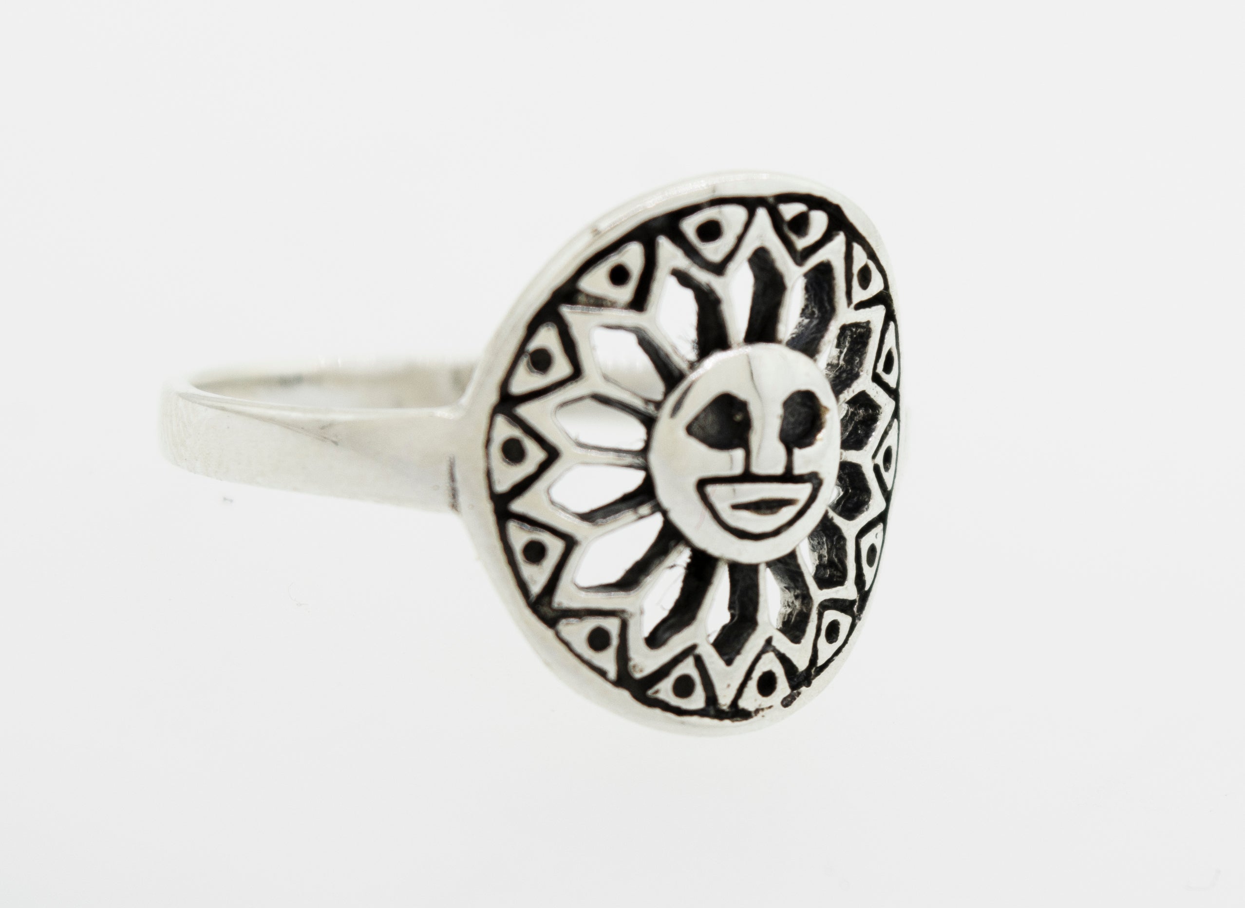 A Super Silver ring with a Silver Ring Sun With A Face design.