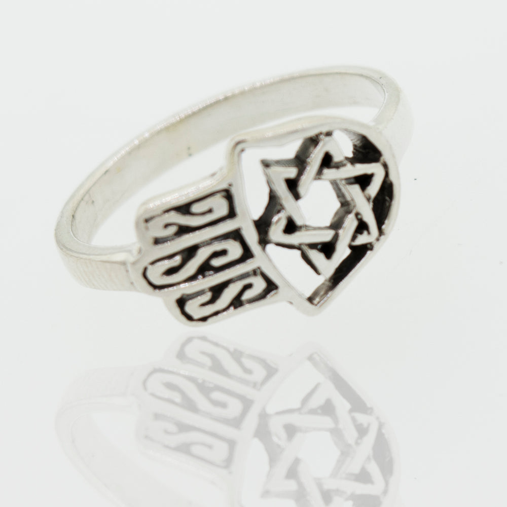 
                  
                    A cultural Hamsa With Star of David Ring, perfect for boho style.
                  
                
