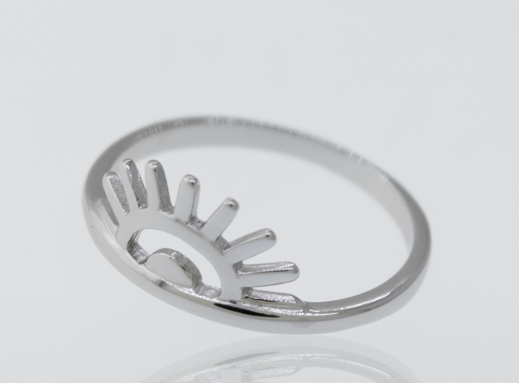 A high polish Super Silver 925 sterling silver Sun Ring with a sun-shaped design.