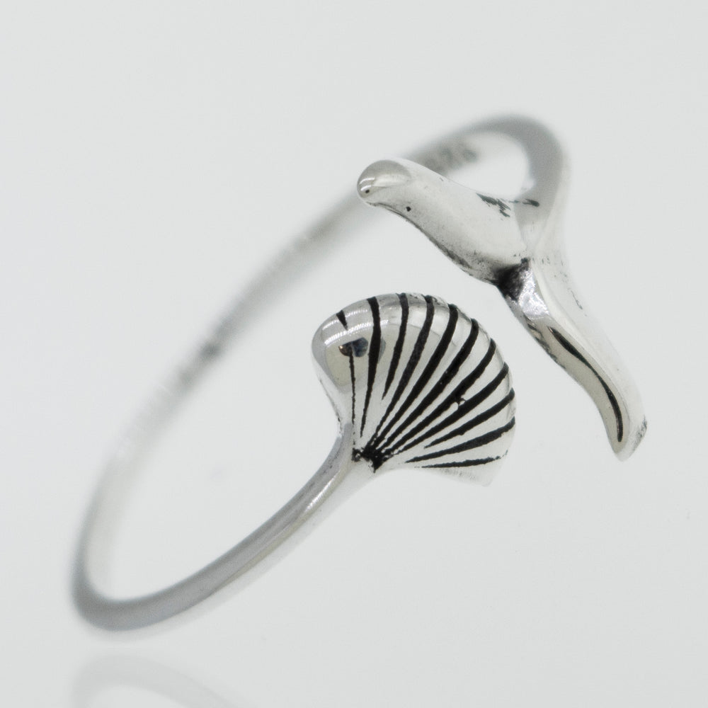 
                  
                    A sterling silver Shark Tail and Seashell Ring.
                  
                