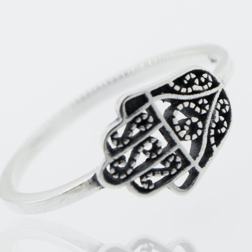 
                  
                    Cultural Hamsa ring in sterling silver.
                  
                