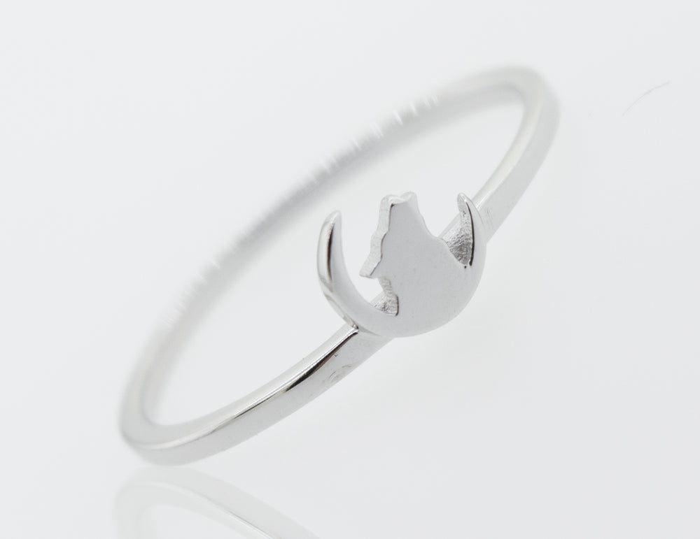 A Howling Wolf On Crescent Moon Ring by Super Silver.