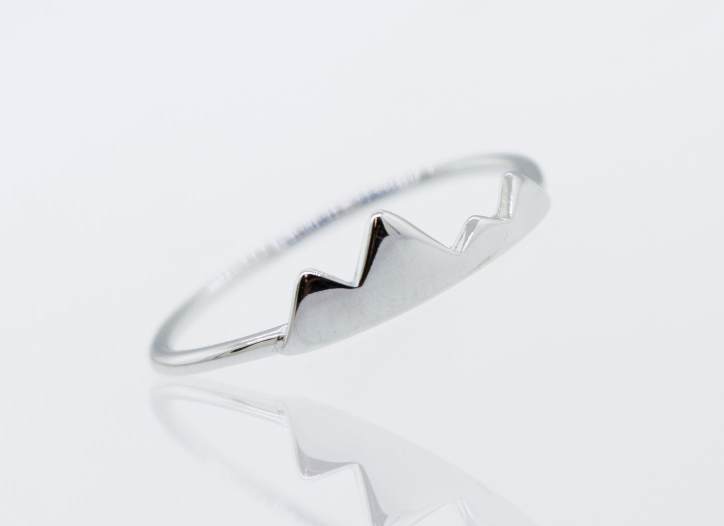 A Super Silver Silver Mountains ring with a Rhodium Plated mountain design.