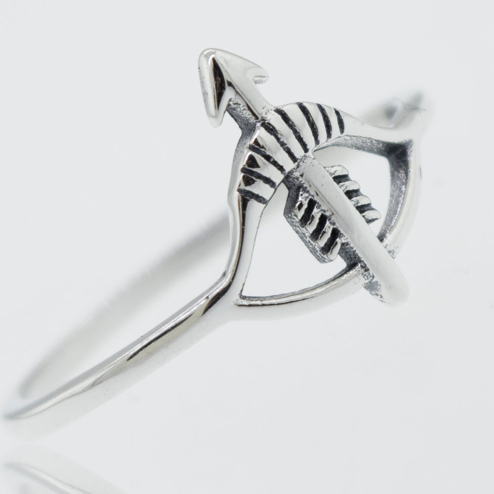 
                  
                    A high polish Super Silver Bow and Arrow Ring with a bow and arrow design.
                  
                