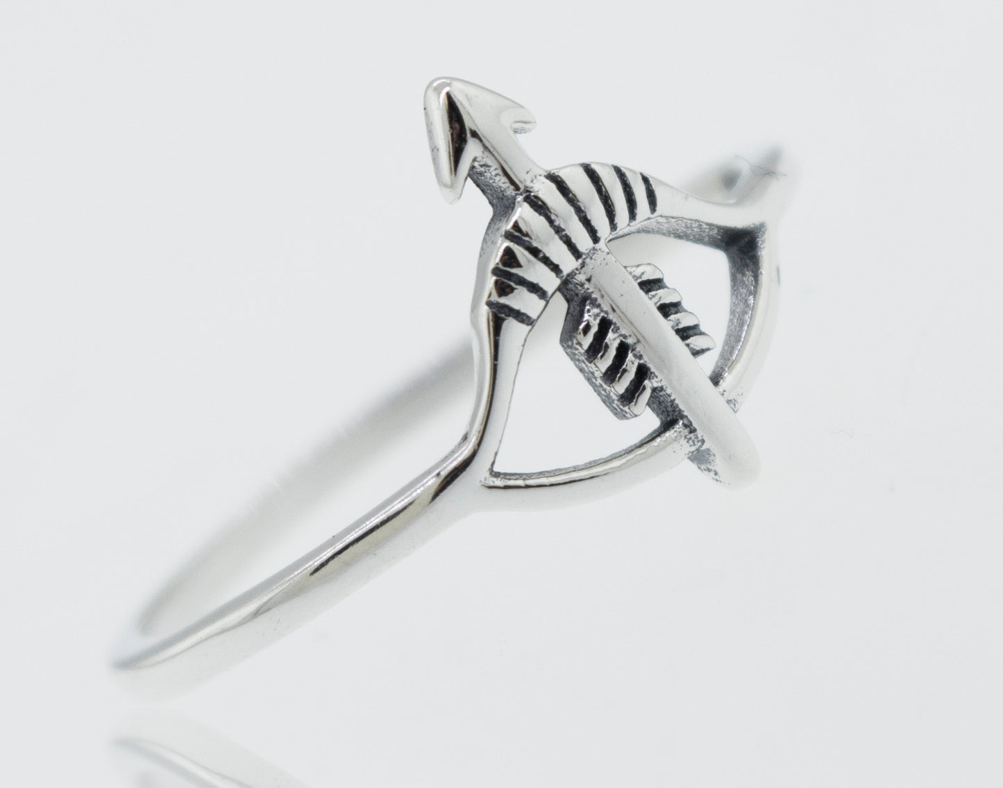 
                  
                    A high polish Super Silver Bow and Arrow Ring with a bow and arrow design.
                  
                