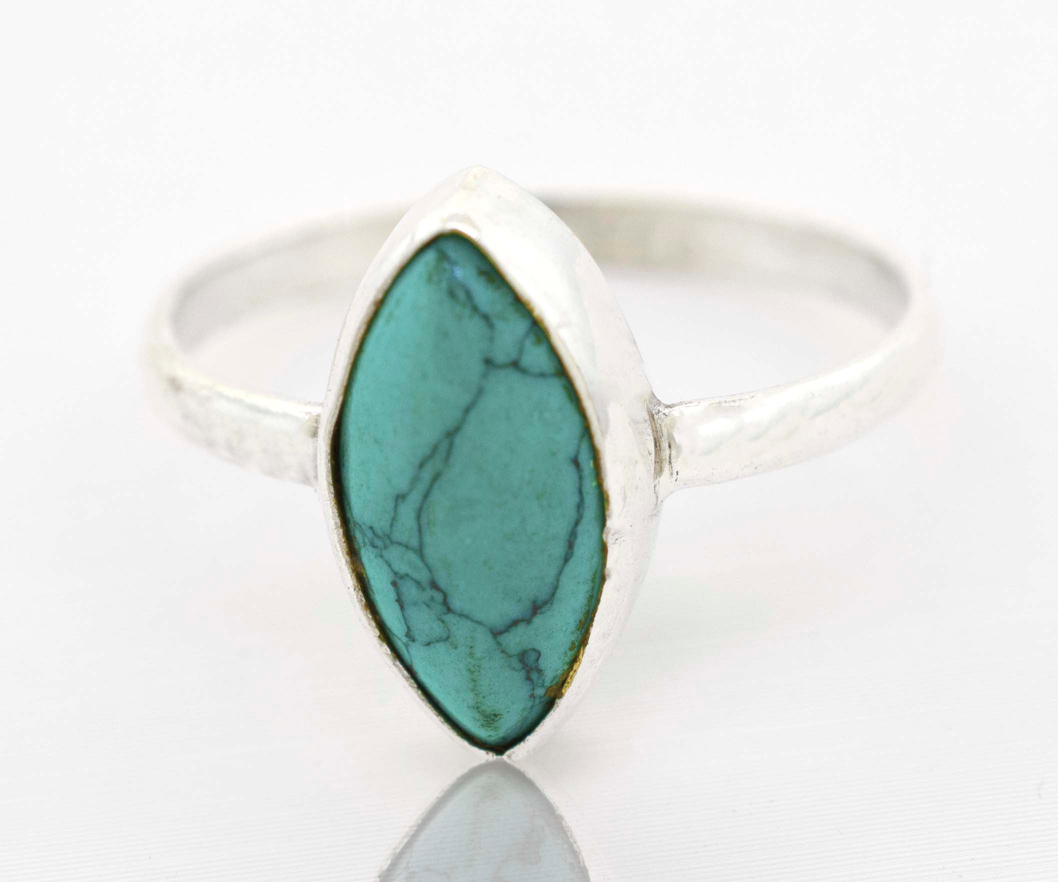 A Simple Marquise Shaped Gemstone Ring with a turquoise gemstone by Super Silver.