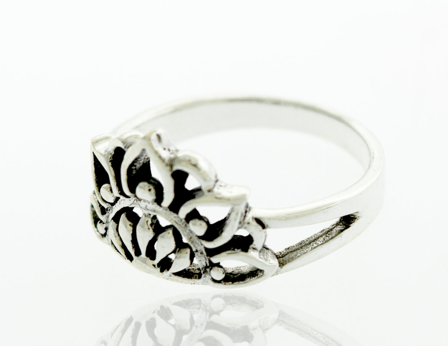 A cultural Half Mandala Ring with a floral lotus flower design.