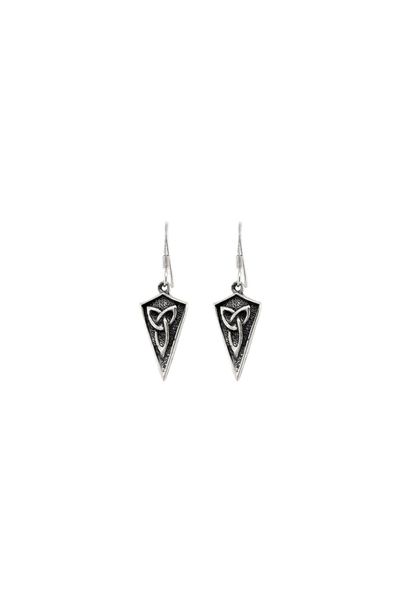 
                  
                    A pair of Super Silver Celtic Trinity Shield Earrings adorned with the Celtic trinity knot symbol, representing love and unity.
                  
                
