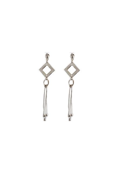 A pair of Super Silver Diamond Shaped Post Earrings with Tassel.