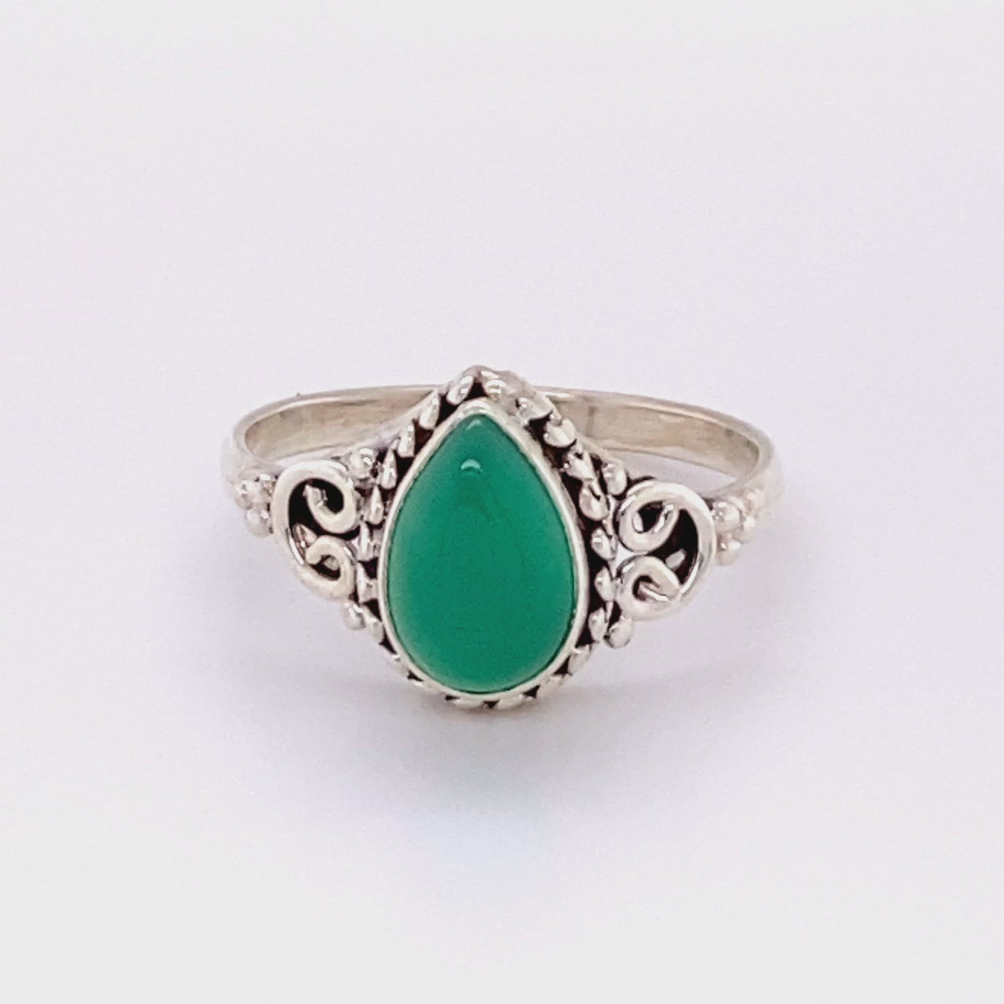 
                  
                    Load and play video in Gallery viewer, Teardrop Gemstone Ring with Intricate Ball Border
                  
                