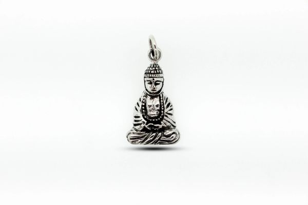 
                  
                    A Super Silver Meditating Gautama Buddha Charm for meditation on a white background.
                  
                