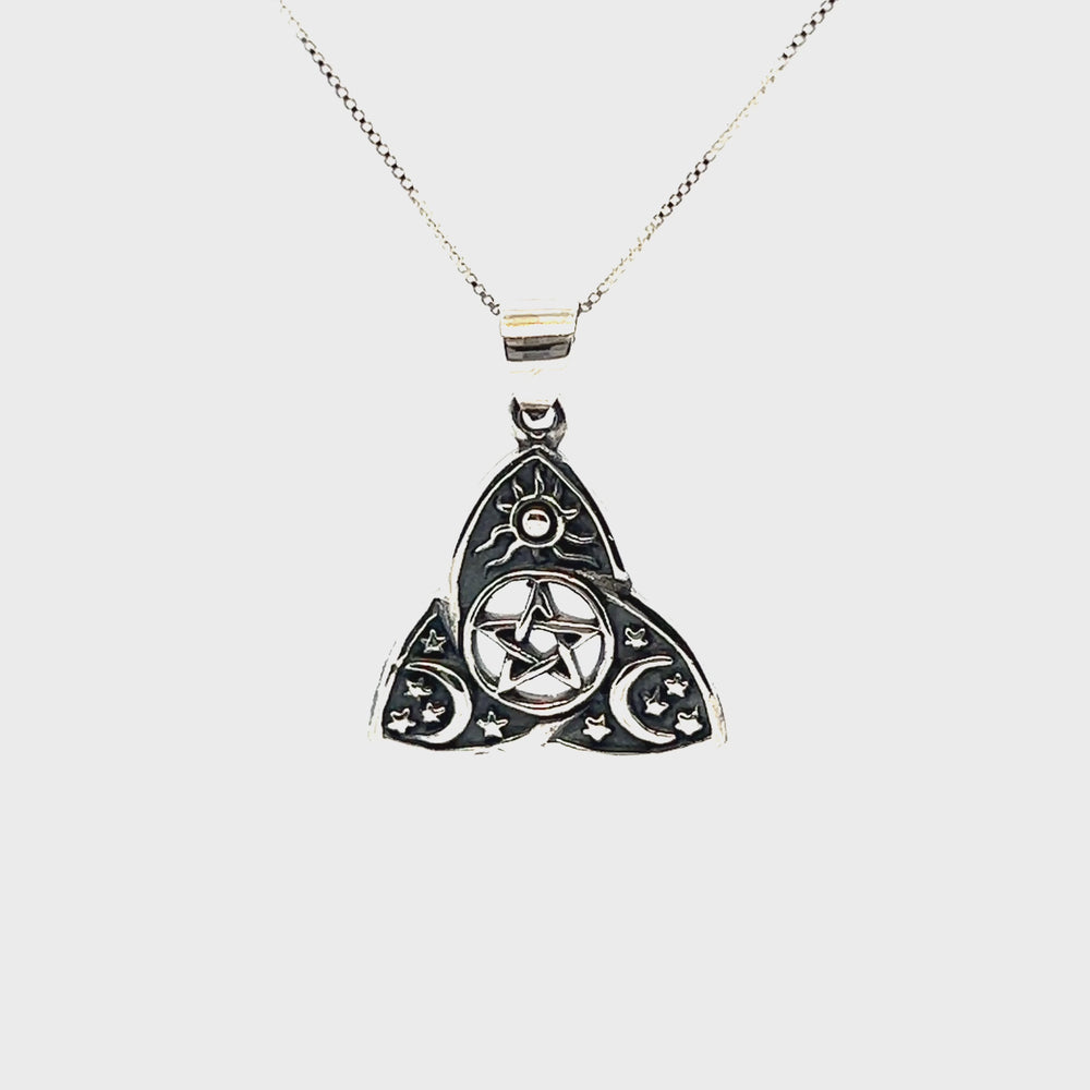 
                  
                    Load and play video in Gallery viewer, Triquetra Pentagram Pendant with Celestial Designs
                  
                