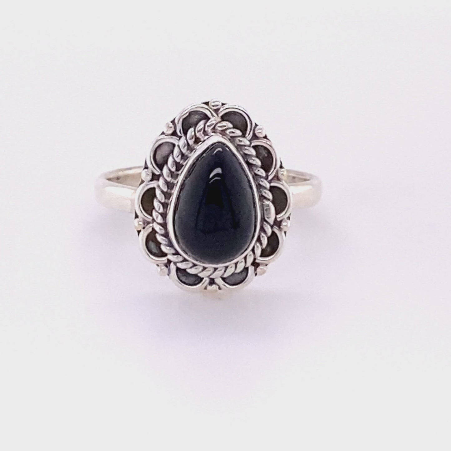 
                  
                    Load and play video in Gallery viewer, Teardrop Gemstone Ring with Flower Filigree Border
                  
                