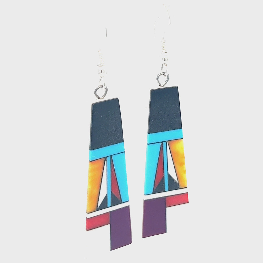 
                  
                    Load and play video in Gallery viewer, Native American Designed Inlaid Trapezoid Earrings
                  
                