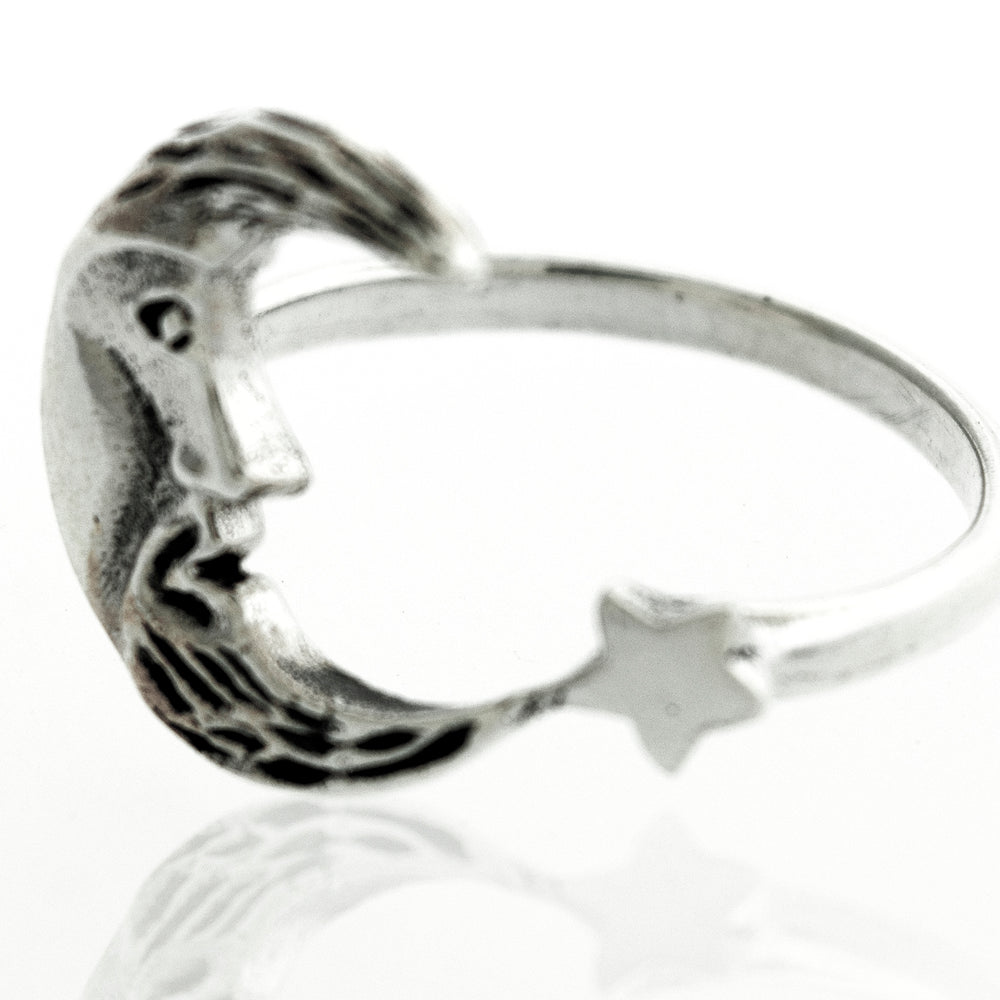 A Super Silver Crescent Moon And Star Ring.