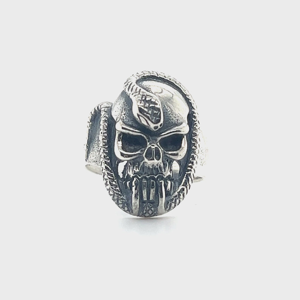 
                  
                    Load and play video in Gallery viewer, Skull Ring with Intertwined Snake
                  
                