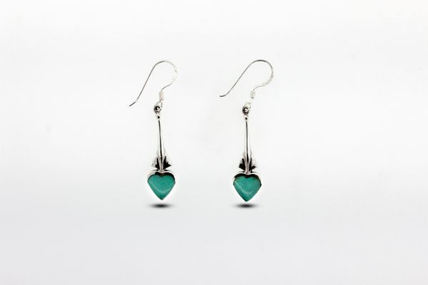 A pair of Super Silver Exquisite Heart Shaped Turquoise Earrings.