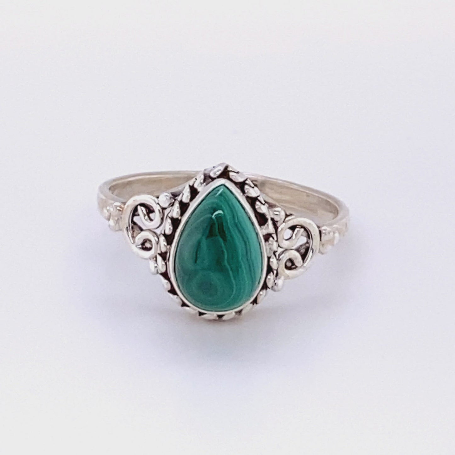 
                  
                    Load and play video in Gallery viewer, Teardrop Gemstone Ring with Intricate Ball Border
                  
                