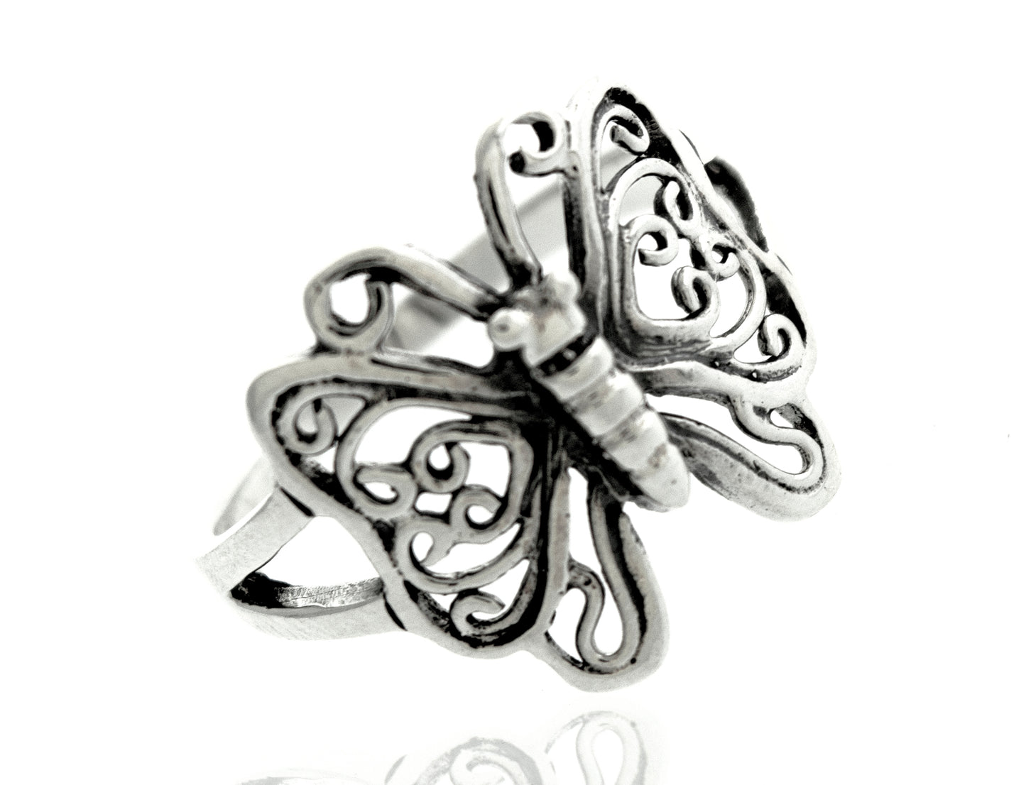 A Butterfly Ring With Filigree Design in sterling silver.