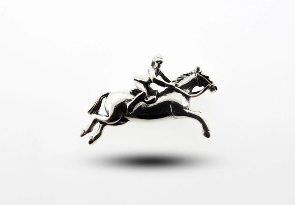 
                  
                    A Super Silver Jumping Horse with Jockey Charm pendant on a white background.
                  
                