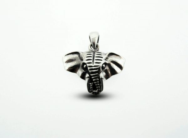 
                  
                    A dainty Super Silver Elephant Head Pendant on a white background.
                  
                