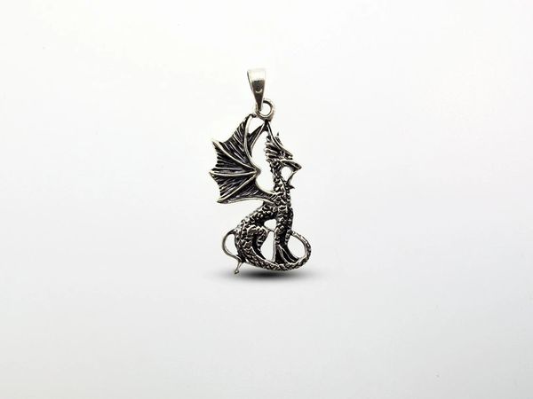 
                  
                    A Super Silver Mythical Dragon Pendant on a white background.
                  
                