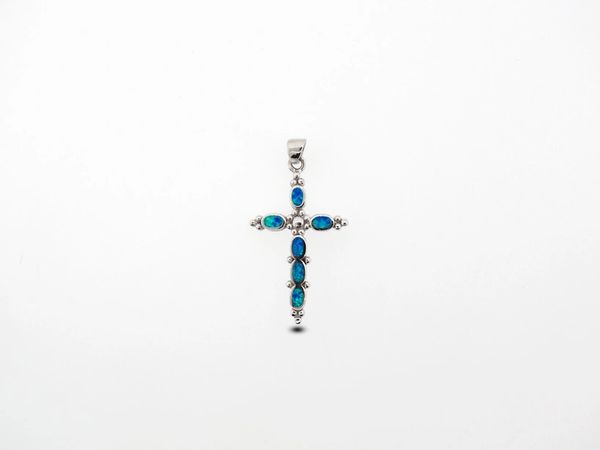 
                  
                    A Super Silver Blue Opal Cross Pendant With Oval Stones.
                  
                
