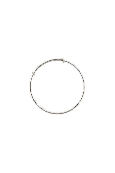 A Super Silver Simple Adjustable Bangle Bracelet with charms on a white background.