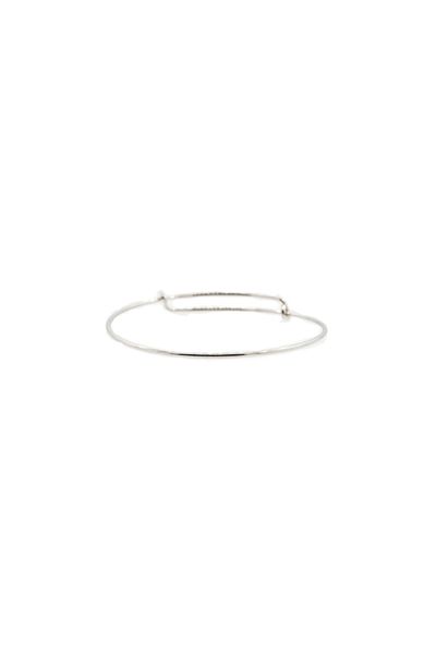 A Simple Adjustable Bangle Bracelet with Super Silver charms on a white background.