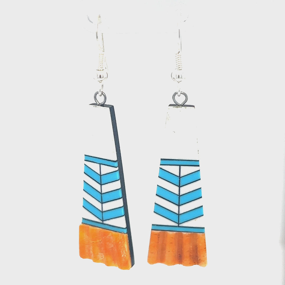 
                  
                    Load and play video in Gallery viewer, Native American Designed Inlaid Trapezoid Earrings
                  
                