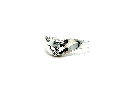 A cute minimalist Simple Cat Face Ring with a heart on it.