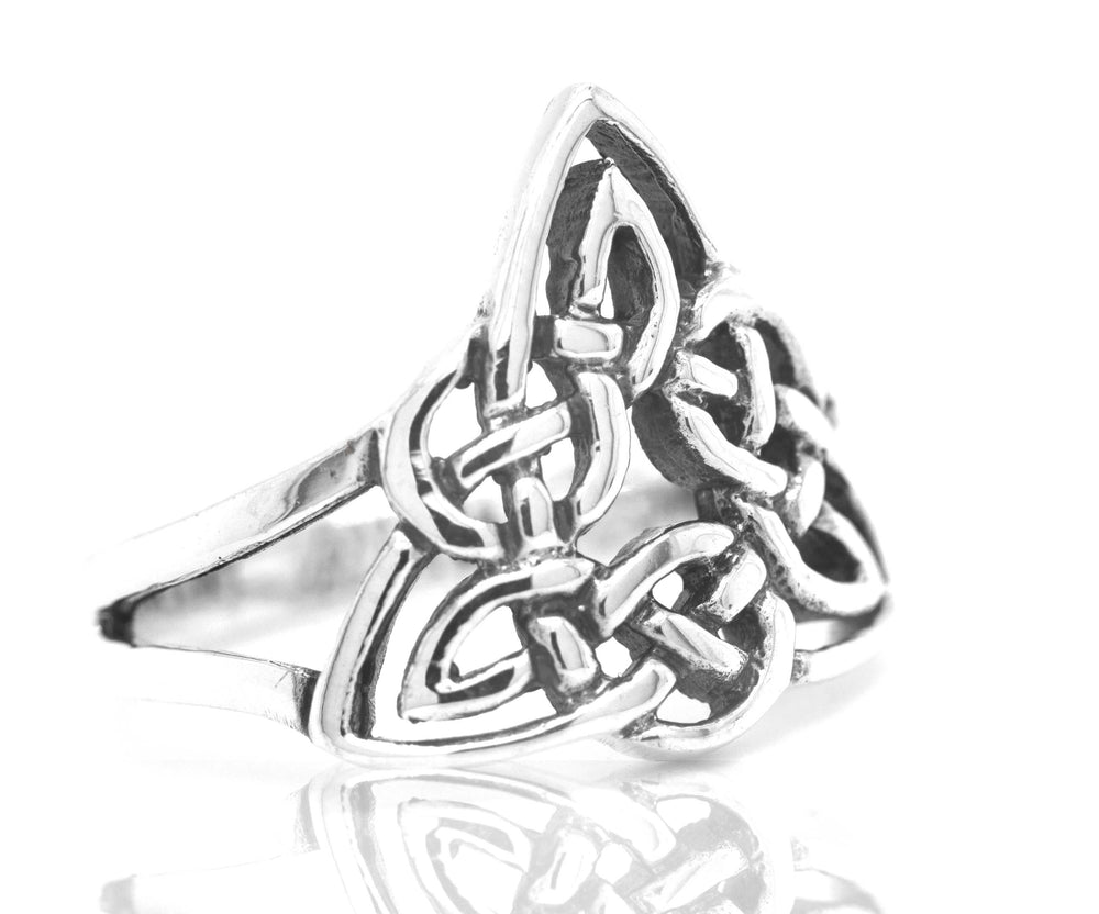 
                  
                    Triangle Shape Celtic Knot Design Ring by Super Silver, perfect for any stylish night-out or everyday collection.
                  
                
