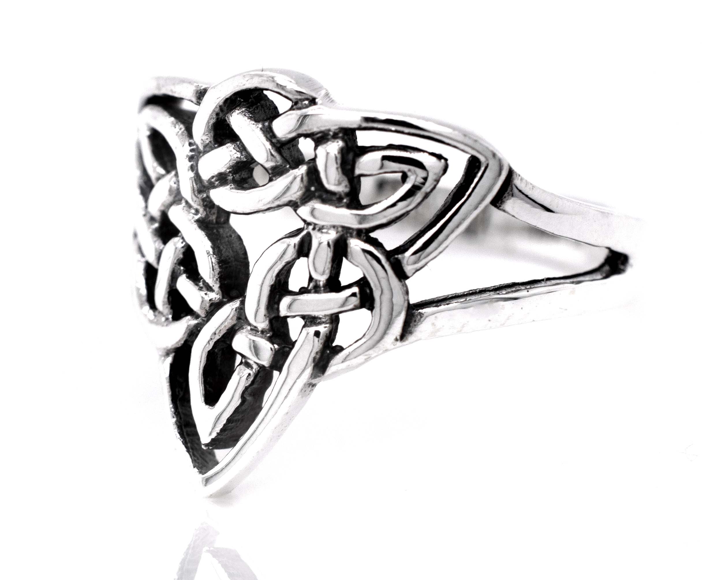 Triangle Shape Celtic Knot Design Ring – Super Silver