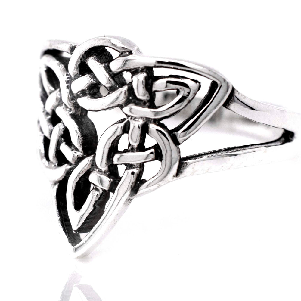 Triangle Shape Celtic Knot Design Ring in sterling silver, a stylish night-out selection from Super Silver.