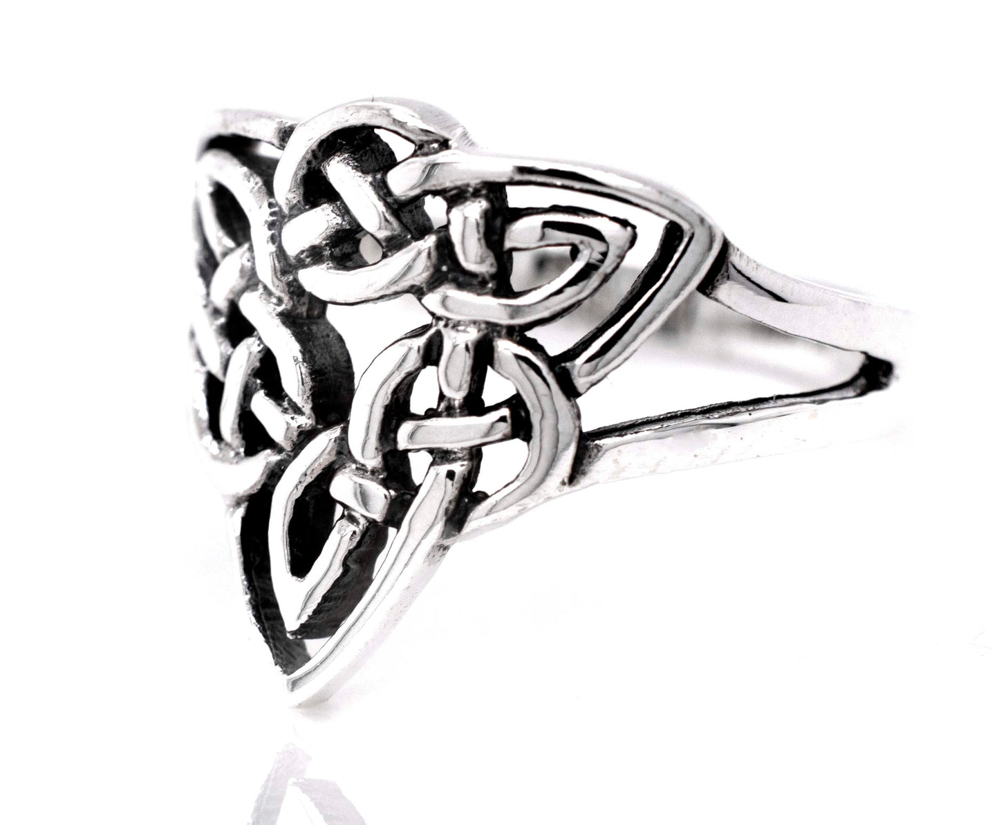 
                  
                    Triangle Shape Celtic Knot Design Ring in sterling silver, a stylish night-out selection from Super Silver.
                  
                