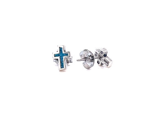 
                  
                    A pair of Simple Turquoise Cross Studs by Super Silver with Southwest style and sterling silver cross earrings with turquoise accents.
                  
                