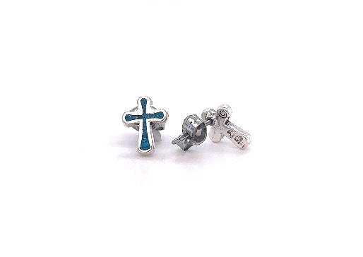 
                  
                    A pair of Simple Cross Studs with Inlaid Turquoise by Super Silver.
                  
                